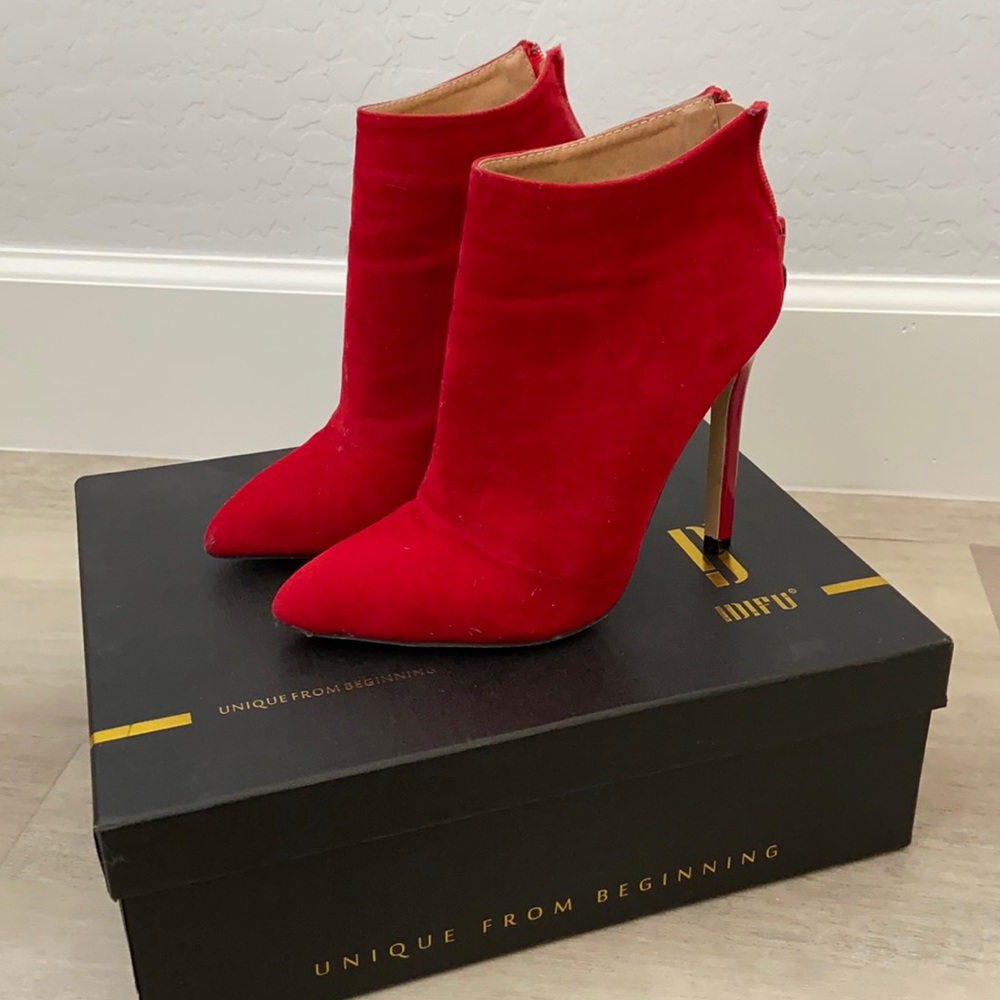 Red velvet heel boots